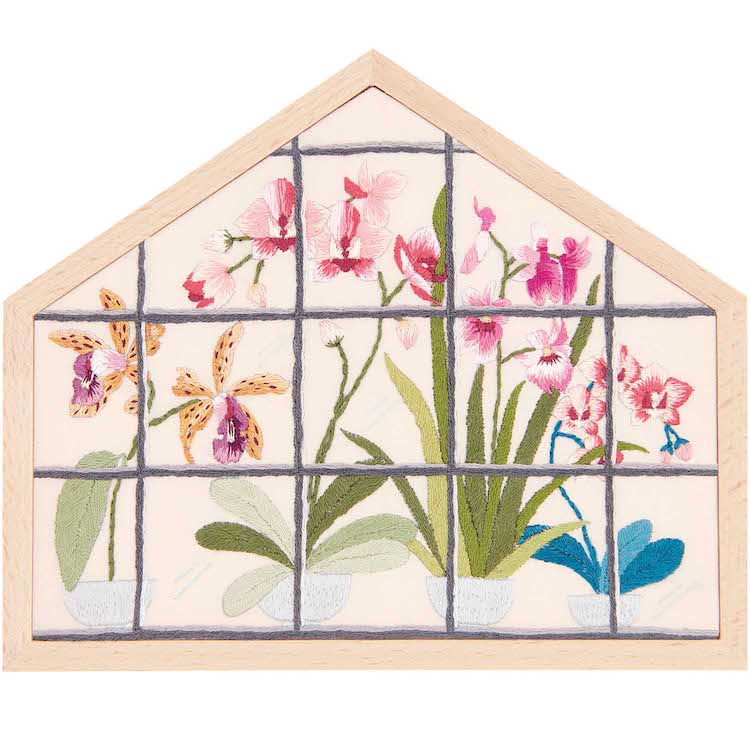 Embroidery Kit - Orchids in House Shaped Frame by Rico Design