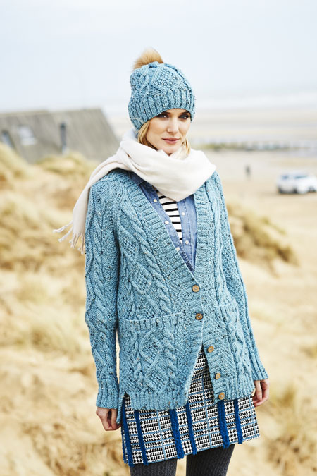 Knitting Pattern - Aran Cable Cardigan, Snood and Hat by Stylecraft 9554