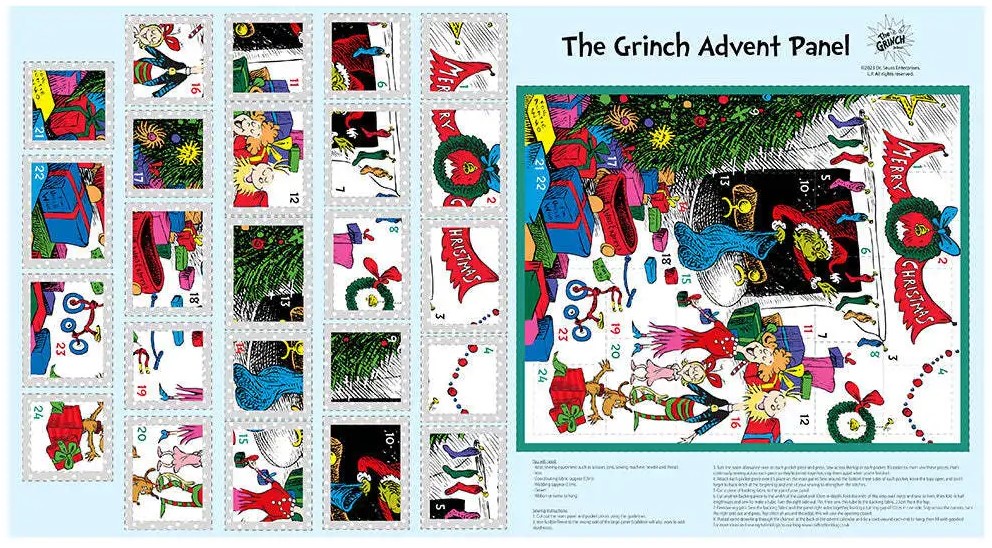 Quilting Fabric Panel - The Grinch Advent Calendar by The Craft Cotton Company