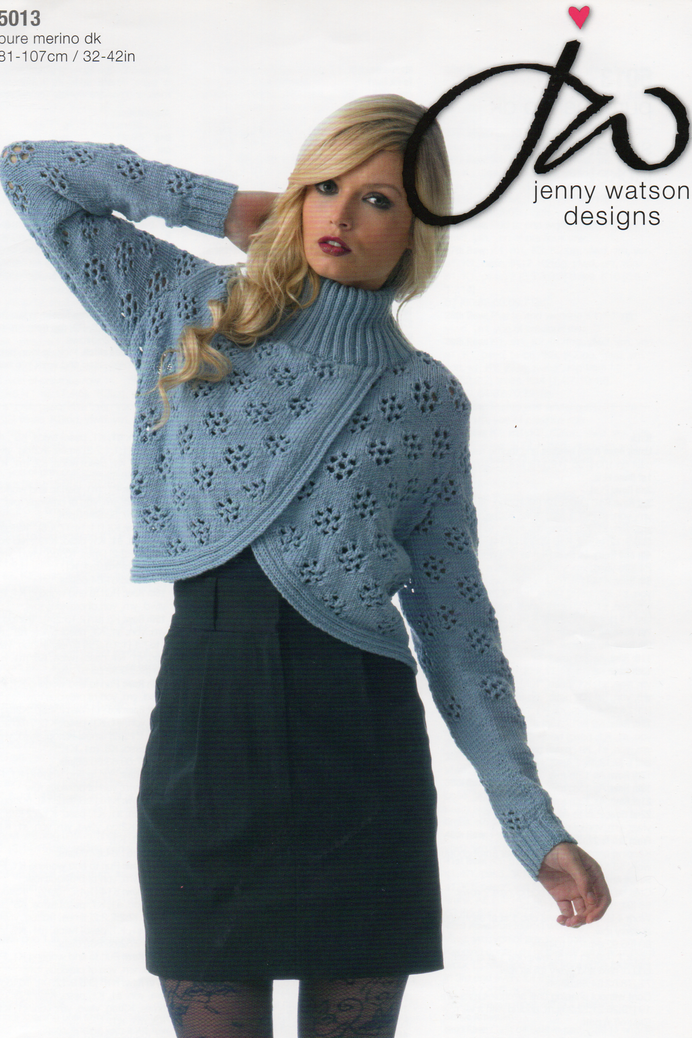  Knitting Pattern - Double Knit Funnel Neck Crossover Sweater by Jenny Watson Designs 5013