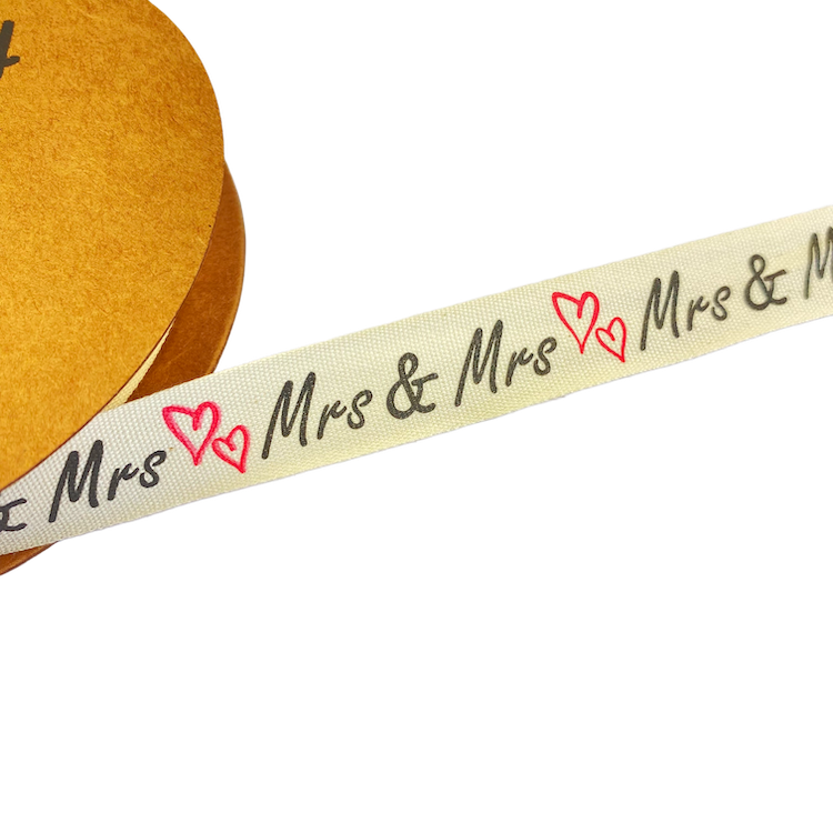 15mm Cotton Tape with Mrs and Mrs on Natural