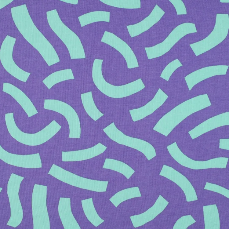 Cotton French Terry Fabric with Mint Green Squiggles on Purple by Nerida Hansen