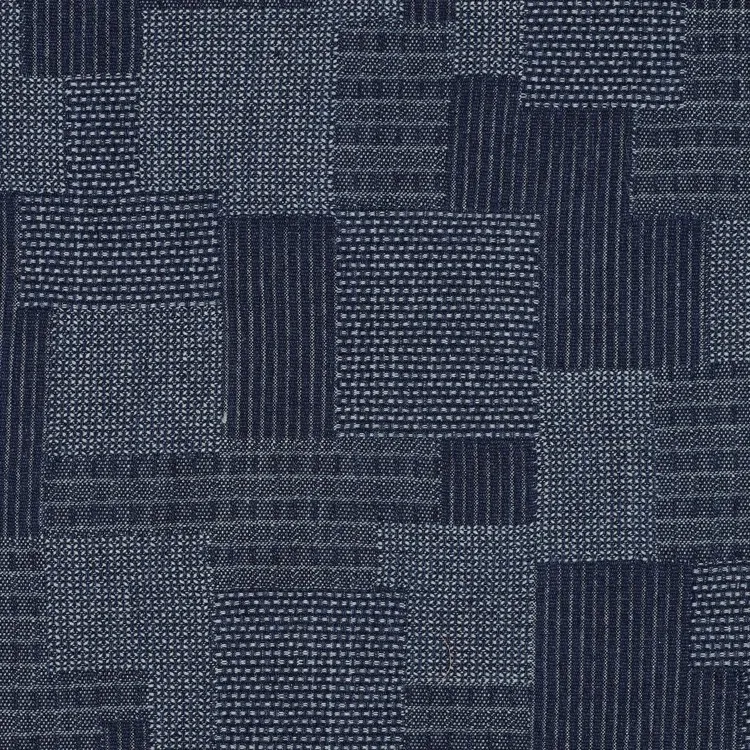 Denim Jaquard Fabric with Boro Style Texture in Indigo Blue