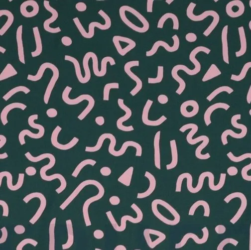 Ecovero Viscose Fabric with  Abstract Pink Shapes on Petrol Green