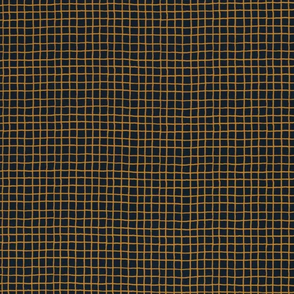 French Terry Fabric with Mustard Grid on Black