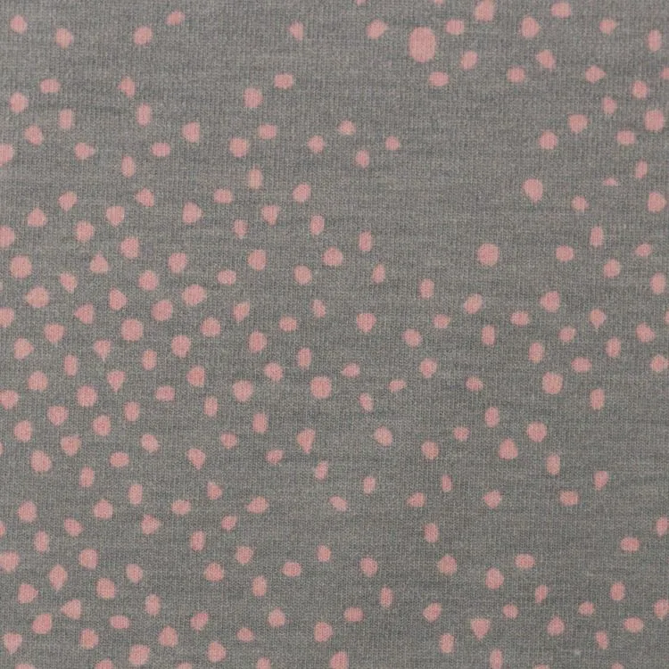 Cotton Jersey fabric with PInk Sprinkled Dots on Light Grey