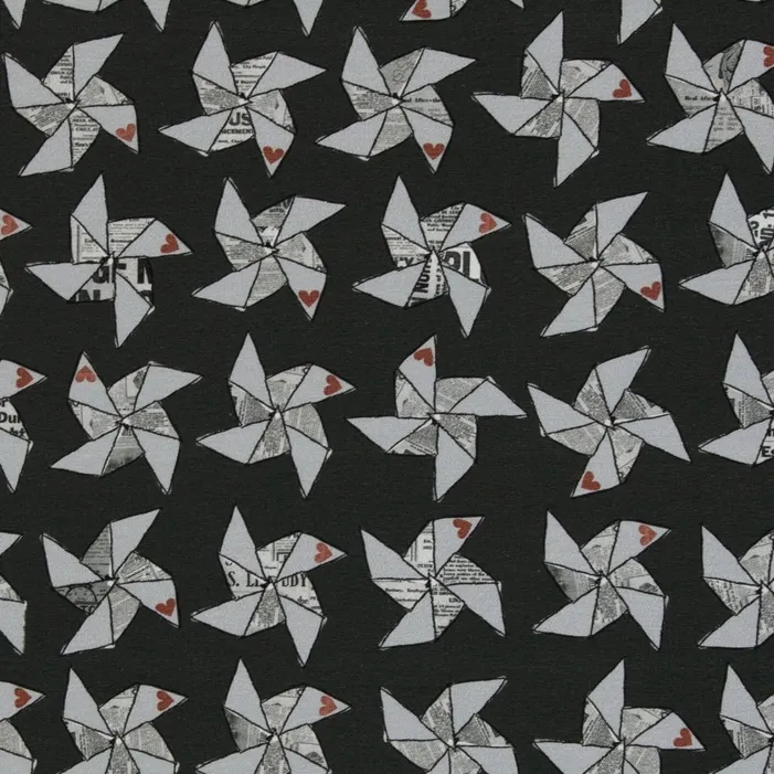 French Terry Fabric with Pinwheels on Black