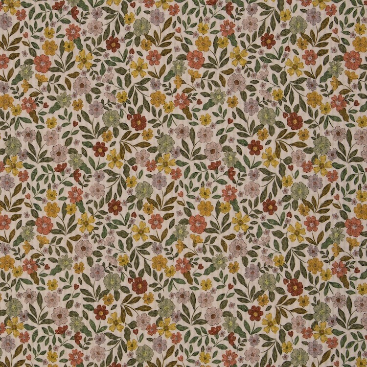 Double Gauze Fabric with Autumn Tone Florals on Ecru