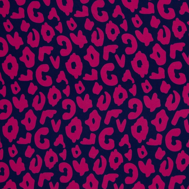 Viscose Fabric with Pink Leopard Print on Navy Blue