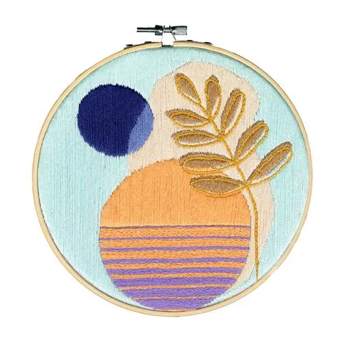 Aqua Sunset and Leaf Embroidery Kit by Restyle - 17.8cm