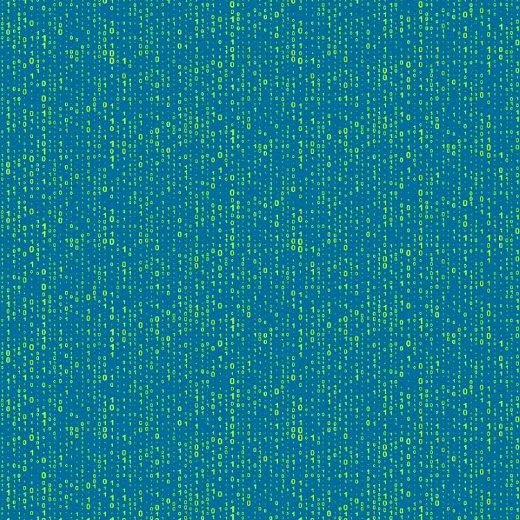 Quilting Fabric - Binary Code on Blue from Rollicking Robots by Patrick Lose for Northcott 10037-64