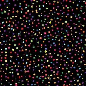 Quilting Fabric - Colourful Square Dots on Black from Hooray by Patrick Lose for Northcott 10226 99