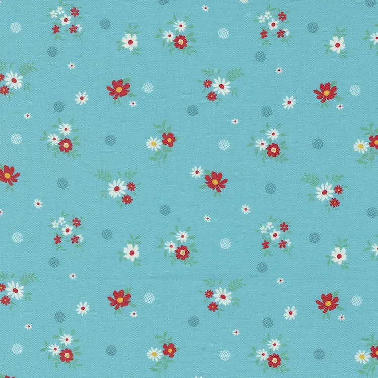 Quilting Fabric - Flowers and Dots on Turquoise Blue from Julia by Crystal Manning for Moda 11926 14