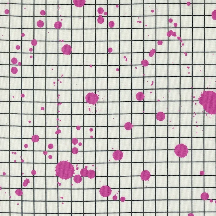 Quilting Fabric - Grid with Pink Paint Splatters on White from Snack Shack by Crystal Manning for Moda 11946-11