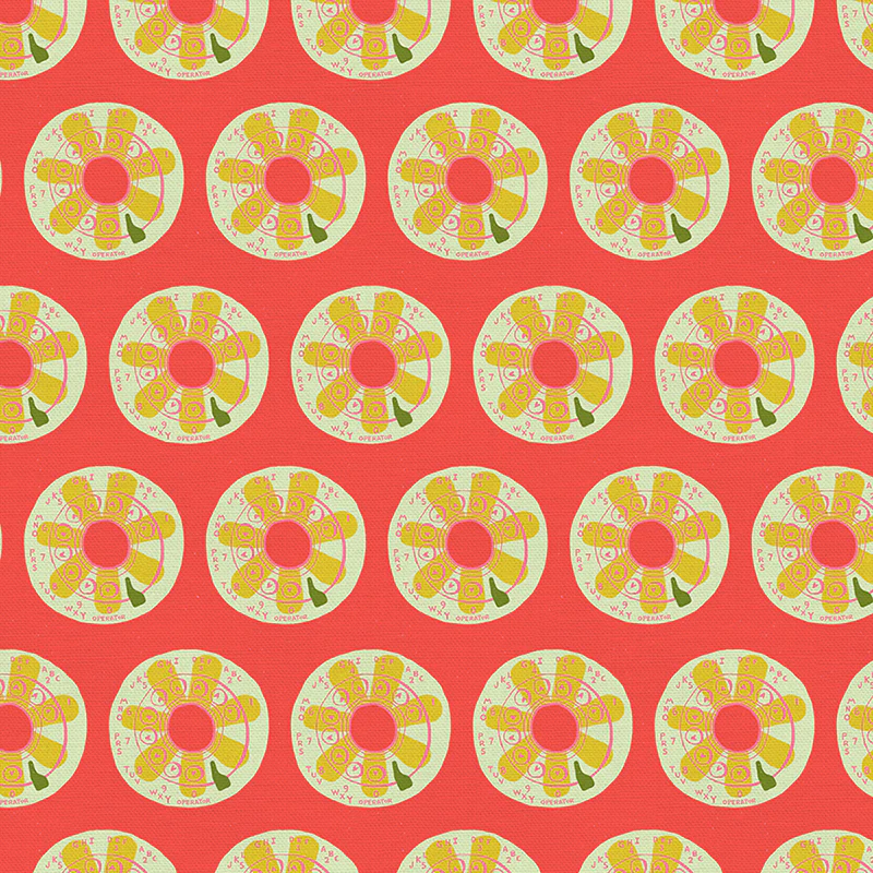 Quilting Fabric - Floral Phone Dials on Orange from 9 To 5 by Lysa Flowers for Paintbrush Sudios 12022488