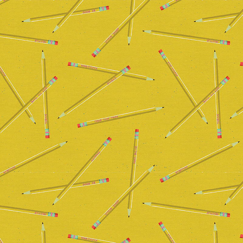 Quilting Fabric - Pencils on Yellow from 9 To 5 by Lysa Flowers for Paintbrush Sudios 12022489