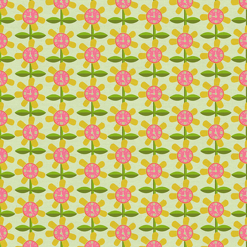 Quilting Fabric - Modern Clock Flowers on Pale Green from 9 To 5 by Lysa Flowers for Paintbrush Sudios 12022490