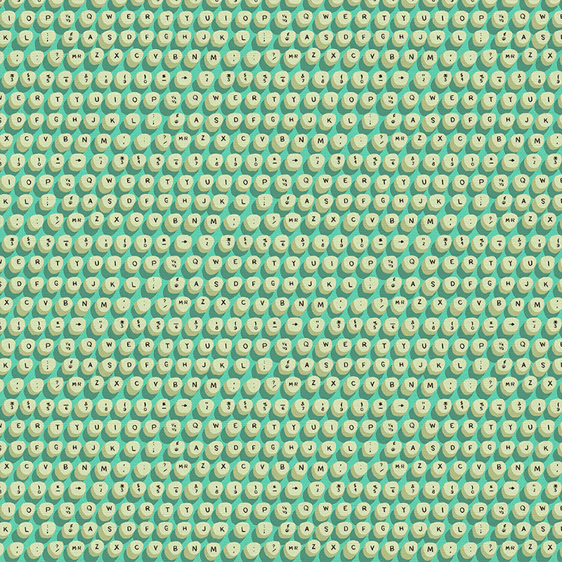 Quilting Fabric - Typewriter Keys on Aqua Green from 9 To 5 by Lysa Flowers for Paintbrush Sudios12022491