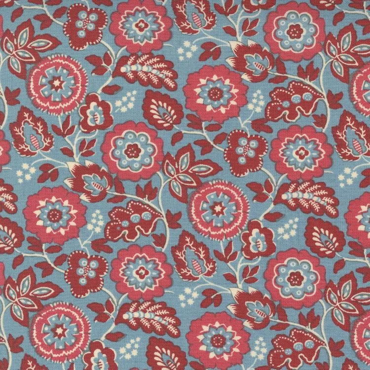 Quilting Fabric - Floral on Blue from La Vie Boheme by French General for Moda 13903 12