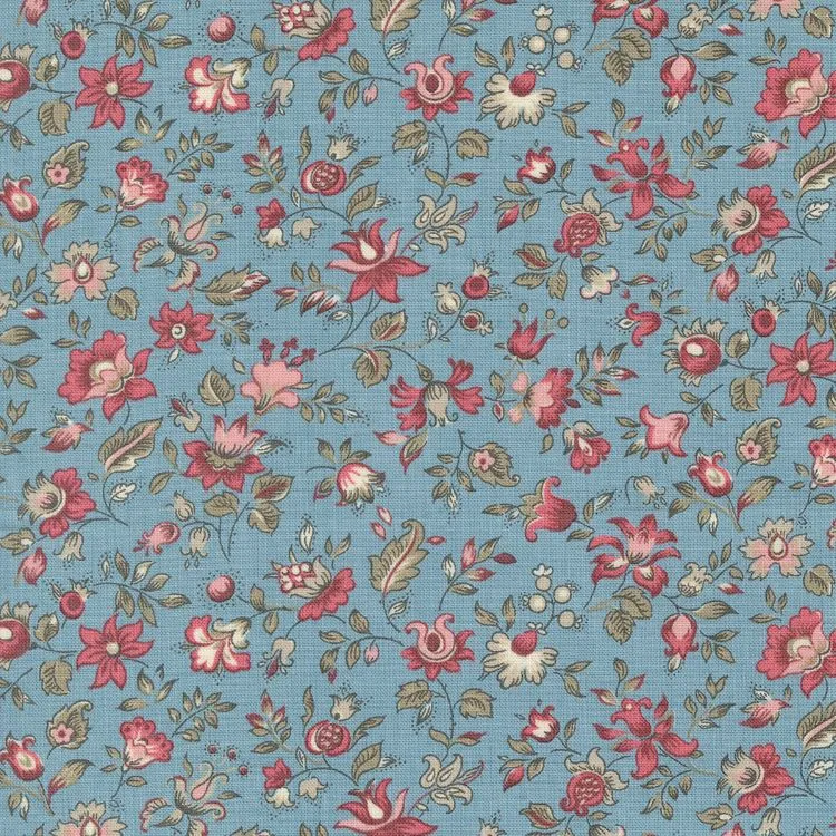 Quilting Fabric - Floral on Blue from Antoinette by French General for Moda 13952 14