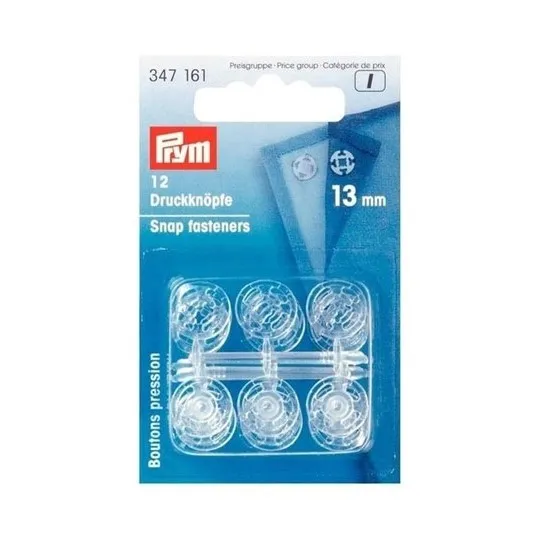 Snap Fasteners - 13mm Sew-On in Transparent Plastic by Prym 347 161