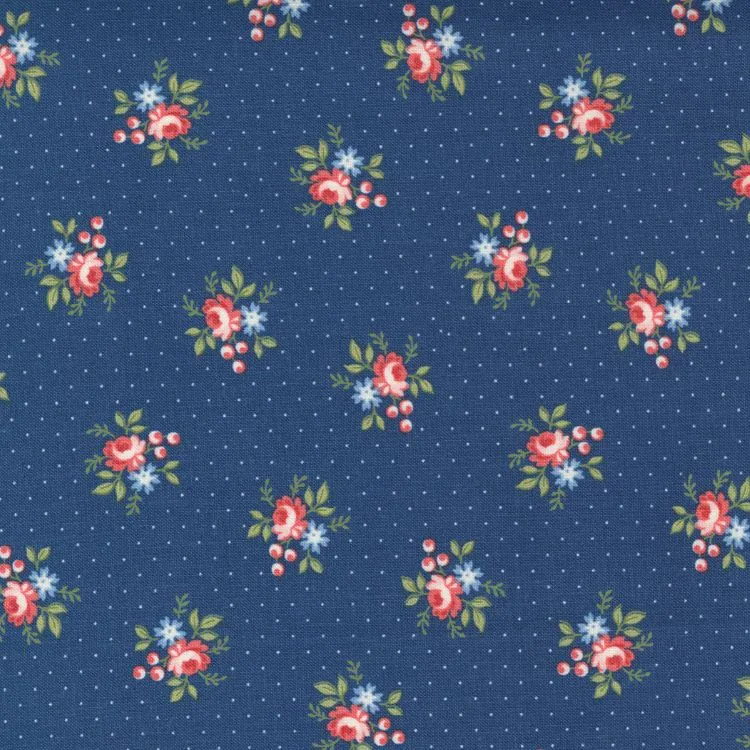 Quilting Fabric - Floral Pin Dot on Navy Blue from Belle Isle by Minnick & Simpson for Moda 14925 15