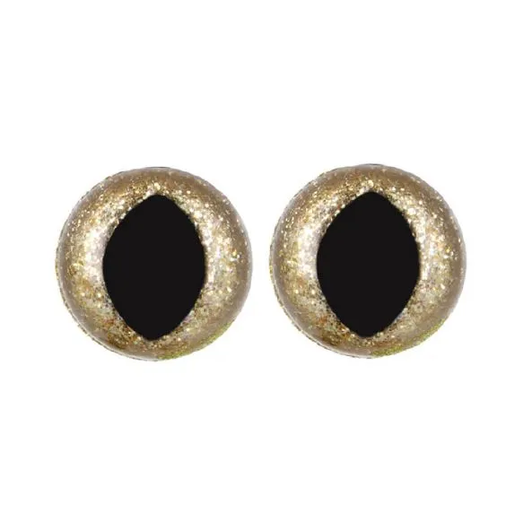 15mm Sparkly Gold Cat Safety Eyes for Doll and Toy Making - Sold per Pair 