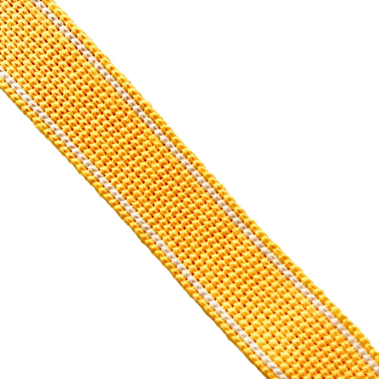 Bag Webbing - 30mm Cotton Blend with Ecru Stripe in Yellow