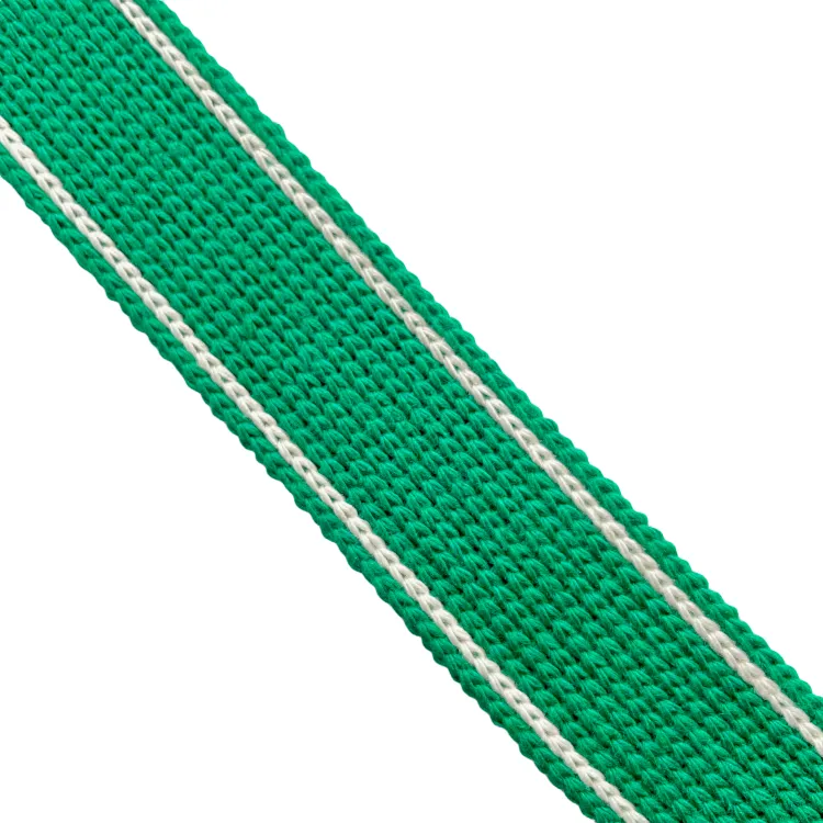 Bag Webbing - 30mm Cotton Blend with Ecru Stripe in Kelly Green