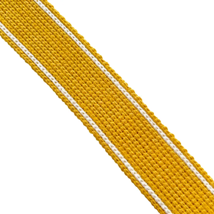 Bag Webbing - 30mm Cotton Blend with Ecru Stripe in Mustard