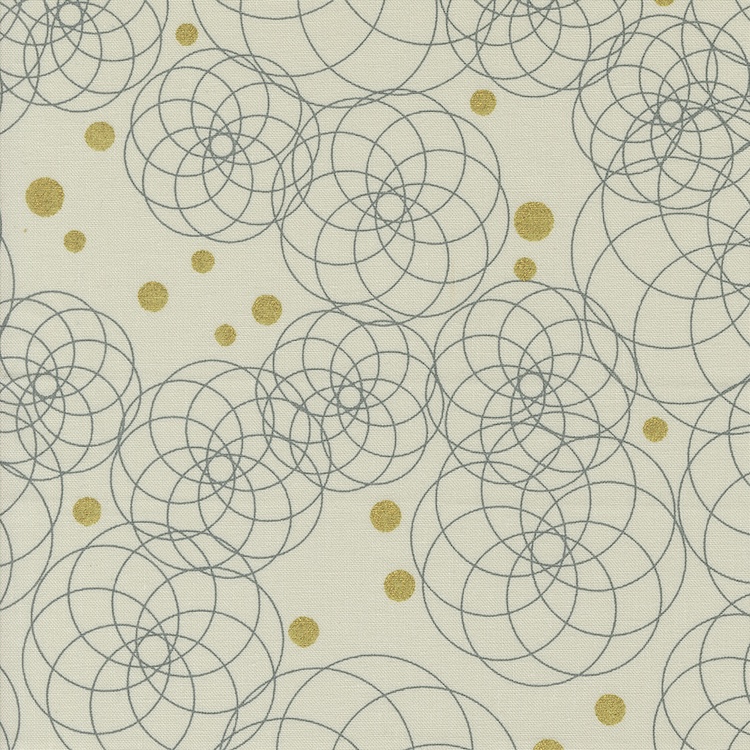 Quilting Fabric - Circle Spyros with Metallic Accents on Ecru Grey from Shimmer by Zen Chic for Moda 1842 12M