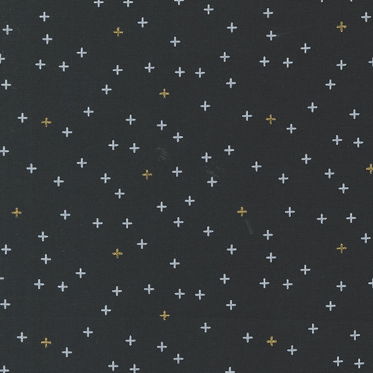 Quilting Fabric - Small Crosses with Metallic Accents on Ebony Black from Shimmer by Zen Chic for Moda 1845-16M