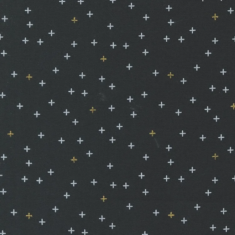 Quilting Fabric - Small Crosses with Metallic Accents on Ebony Black from Shimmer by Zen Chic for Moda 1845-16M