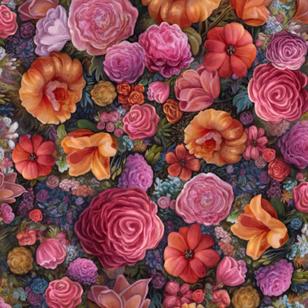 Quilt Backing Fabric 108" Wide - Packed Floral from Mystical Unicorn by Claudia McKinney for Quilting Treasures 30612X-W