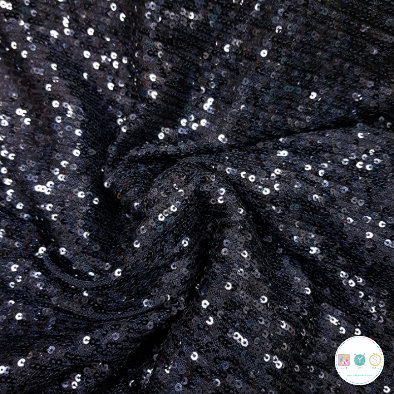 Sequin Stretch Fabric In Navy Blue Quilt Yarn Stitch 