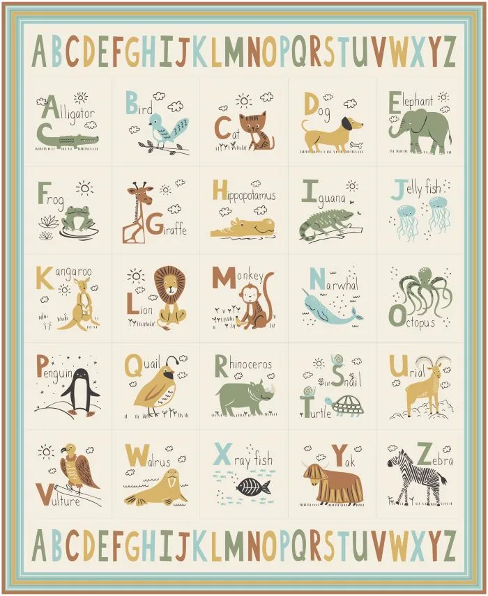 Quilting Fabric Panel - ABC XYZ Animal Alphabet by Stacey Iest Hsu for Moda 20811 11