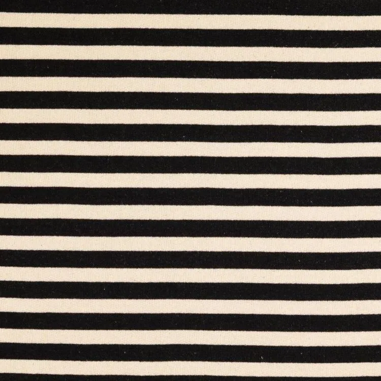 Brushed French Terry Fabric with Black and Ecru Stripe