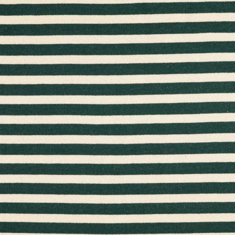 Brushed French Terry Fabric with Forest Green and Ecru Stripe