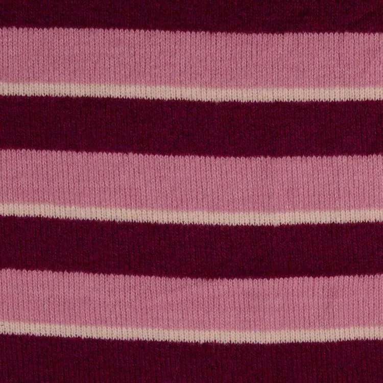 Yarn Dyed Knitted Fabric with Bordeaux, Pink and Ecru Stripe