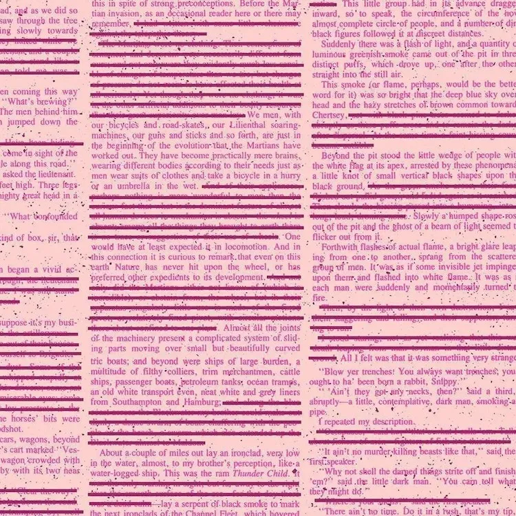 Quilting Fabric - Redacted Text on Pink from Scrawl by Giucy Giuce for  Andover 1213-E