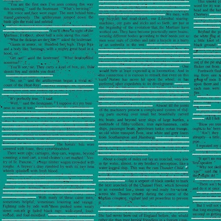 Quilting Fabric - Redacted Text on Jade Green from Scrawl by Giucy Giuce for Andover 1213-T