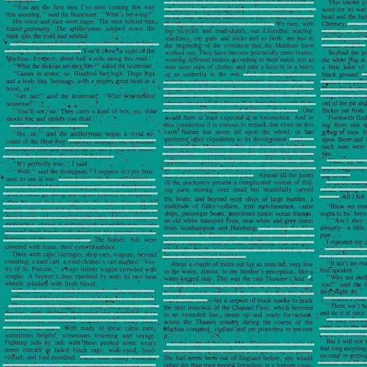 Quilting Fabric - Redacted Text on Jade Green from Scrawl by Giucy Giuce for Andover 1213-T