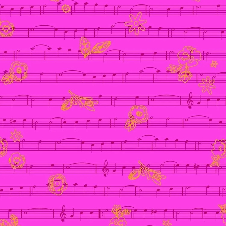 Quilting Fabric - Music Score on Cerise Pink from Soliloquy by Alison Glass for Andover 1222-E