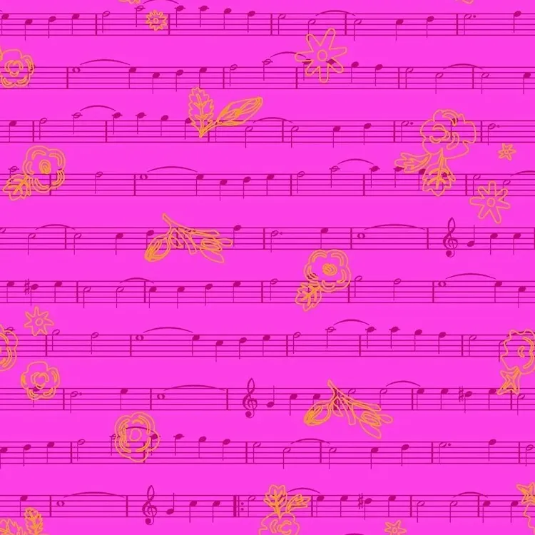 Quilting Fabric - Music Score on Cerise Pink from Soliloquy by Alison Glass for Andover 1222-E