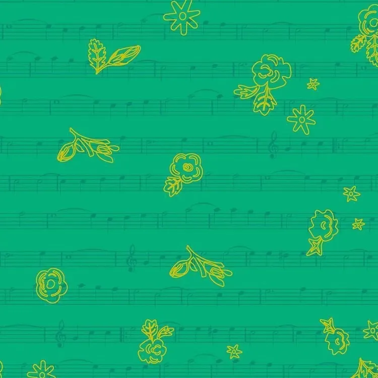 Quilting Fabric - Music Score on Green from Soliloquy by Alison Glass for Andover 1222-G