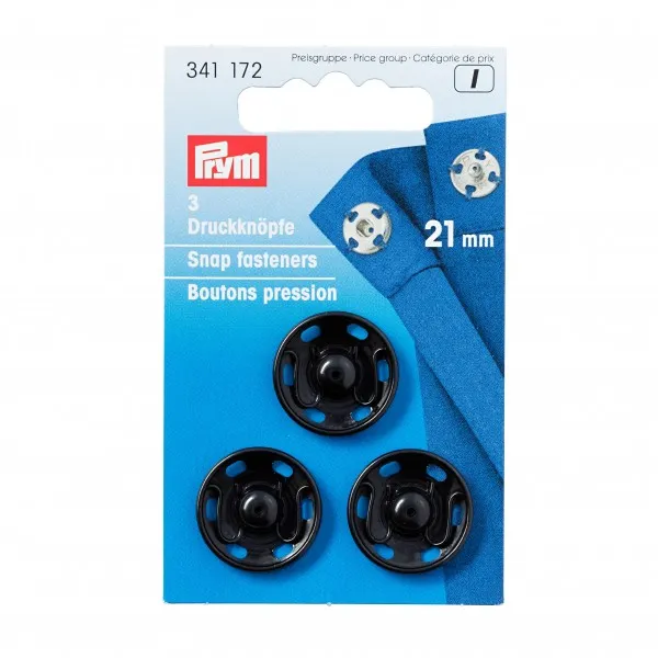 Snap Fasteners - 21mm Sew-On in Black by Prym 341 172