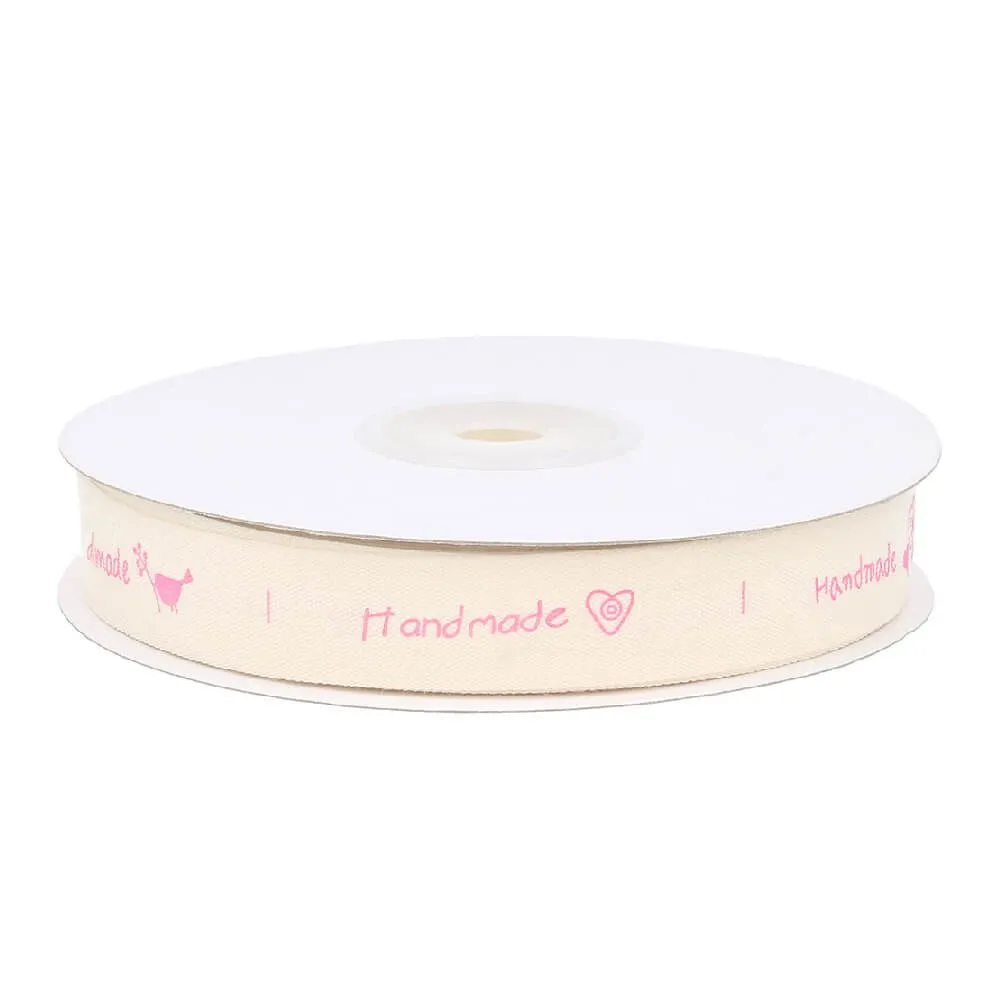 20mm Cotton Tape with Handmade Label in Pink