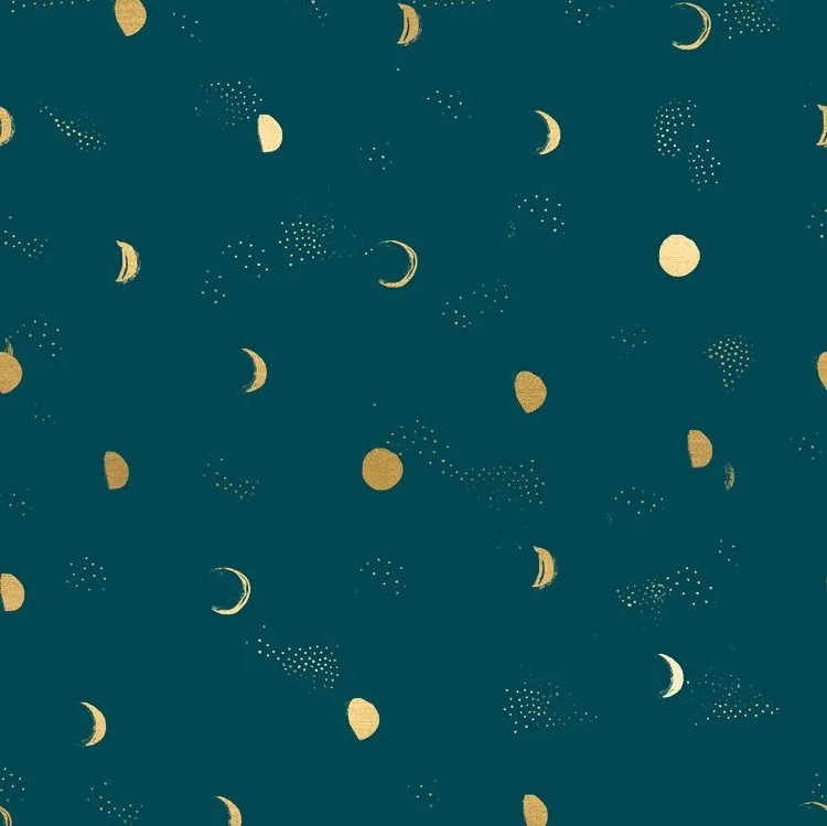 Quilting Fabric - Metallic Moons on Teal Blue from Firefly by Sarah Watts for Ruby Star Society RS2073 13M