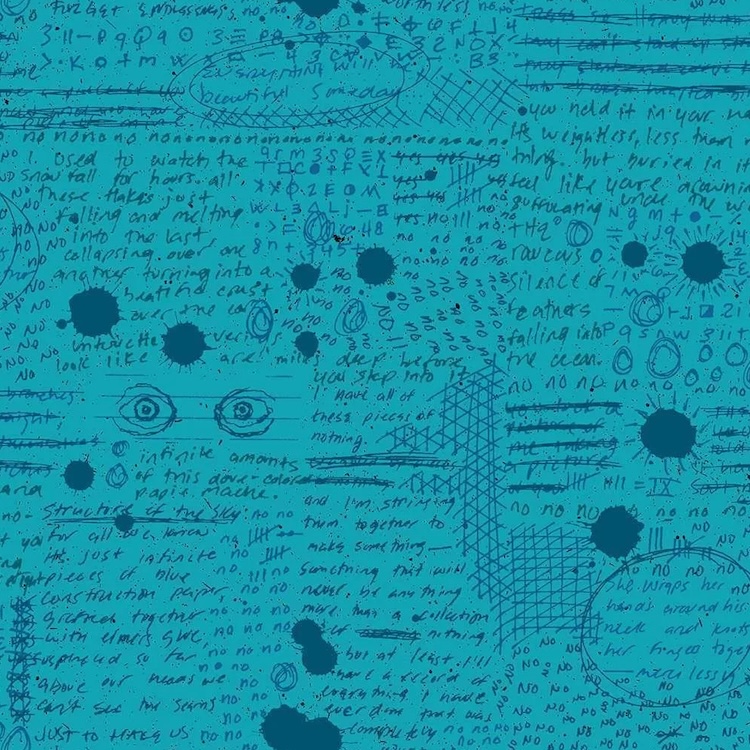 Quilting Fabric - Messy Paper on Turquoise Blue from Scrawl by Giucy Giuce for Andover 456-T