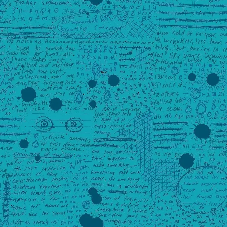 Quilting Fabric - Messy Paper on Turquoise Blue from Scrawl by Giucy Giuce for Andover 456-T